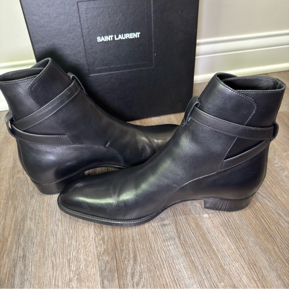 Saint Laurent Wyatt 30 Jodhpur Marrakesh Nero Black Leather Boots with Strap - Picture 10 of 16